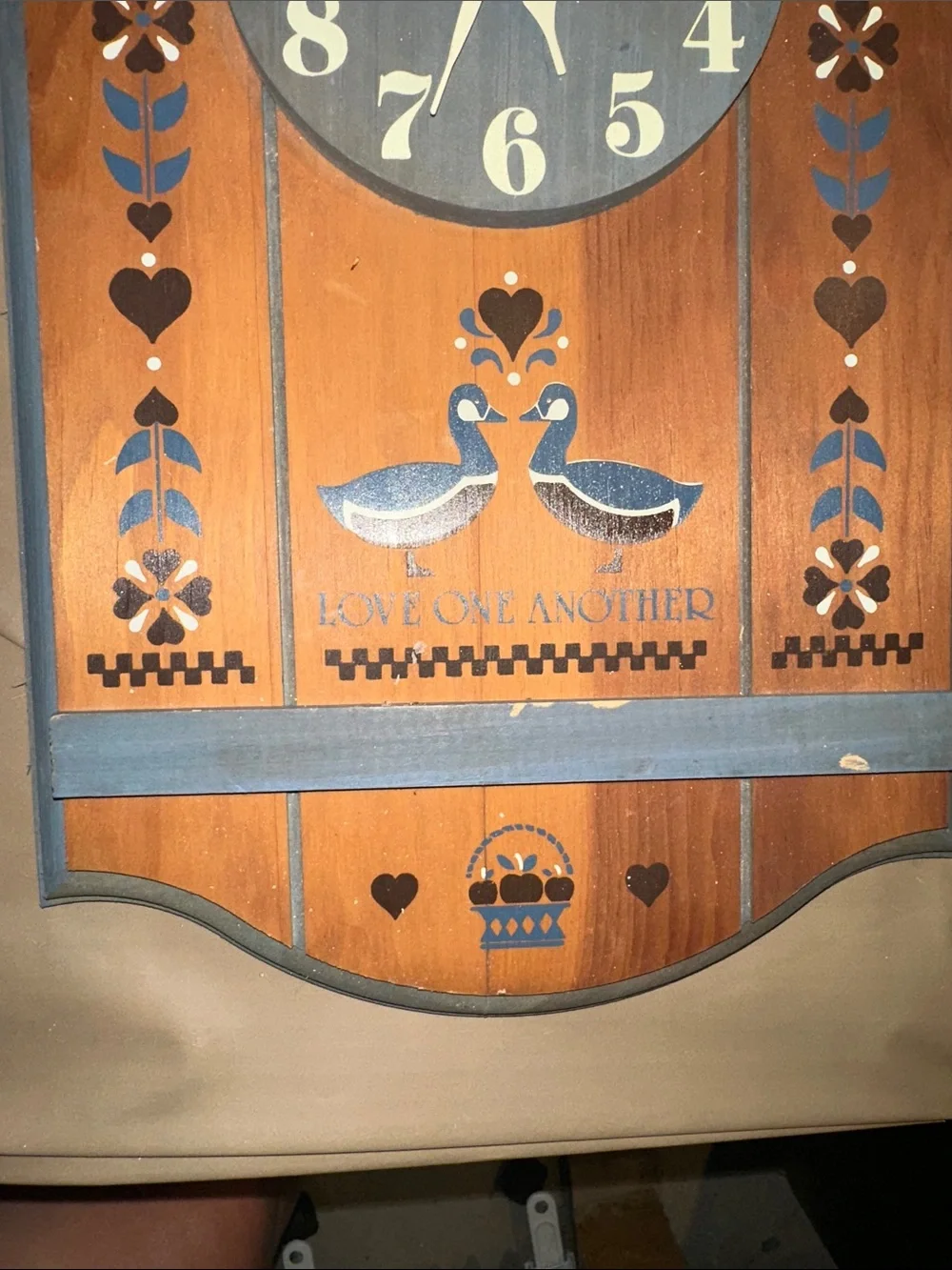 Rustic Wooden Wall Clock - Brown and Blue